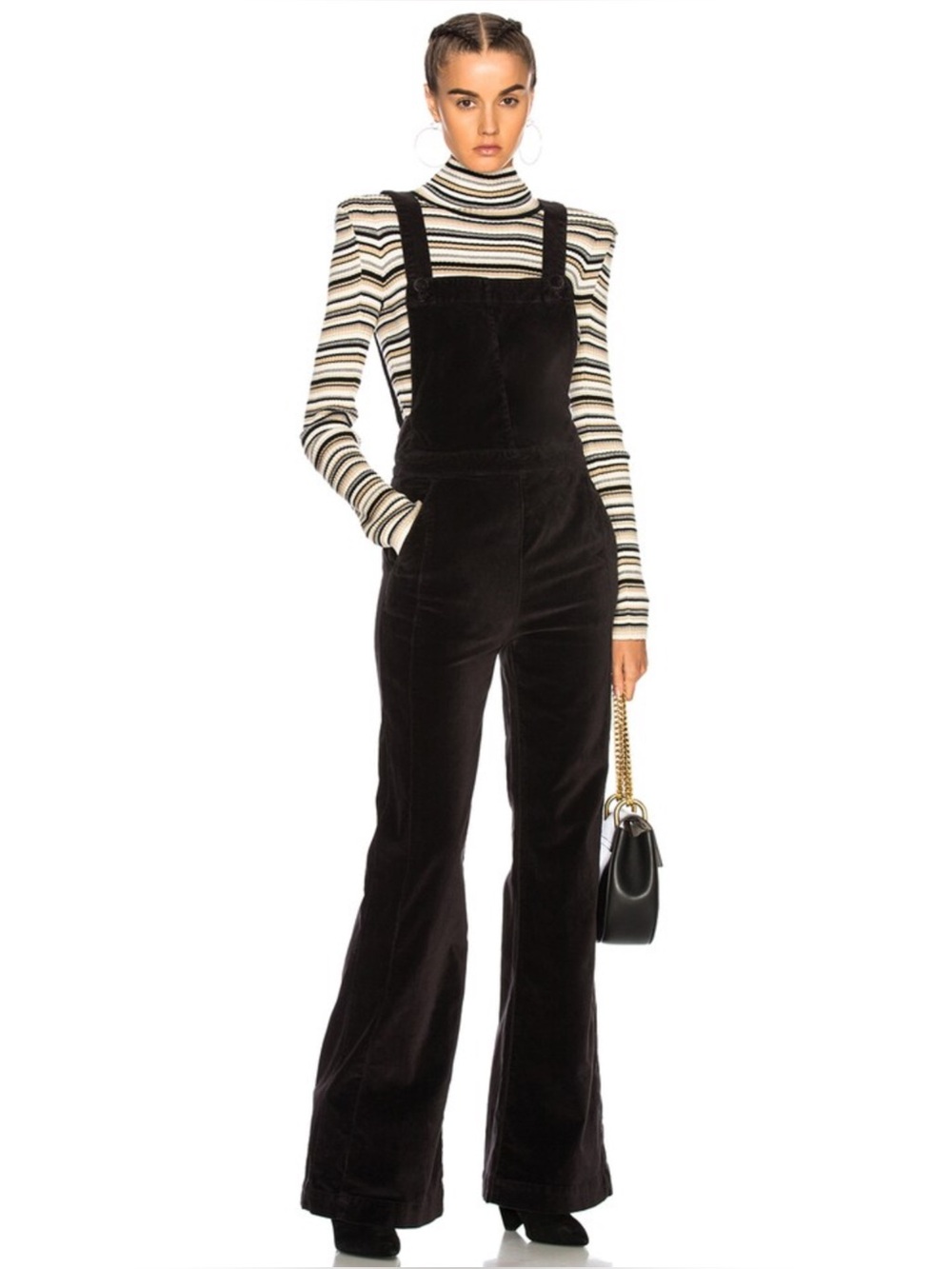 FRAME | Velveteen Flare Leg Overall Jumpsuit in Charcoal, Size Medium